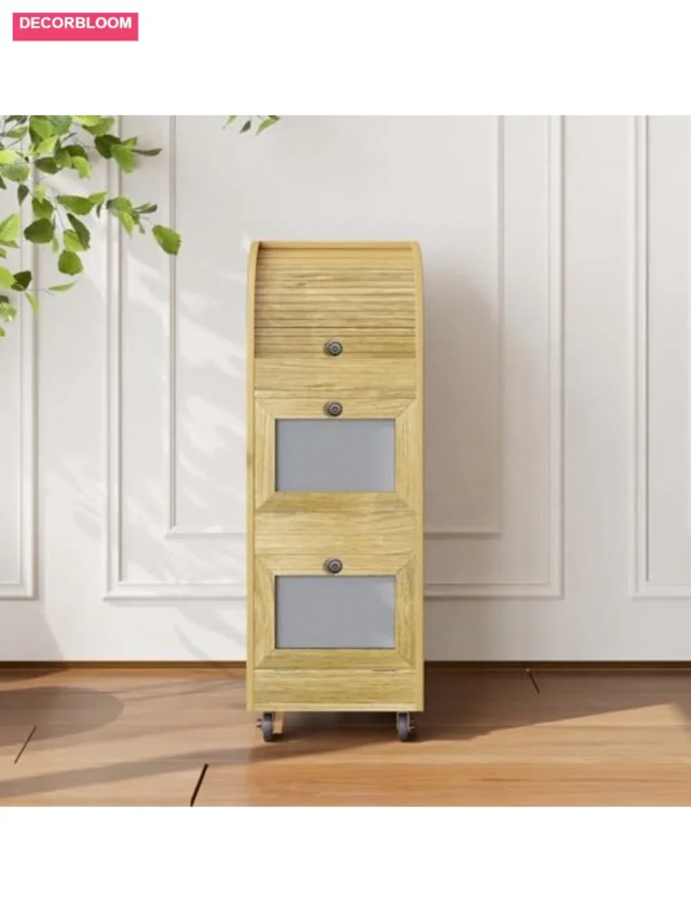 3-Tier Potato Onion Storage Bin with Wheels & Mesh Doors Bread Box Natural